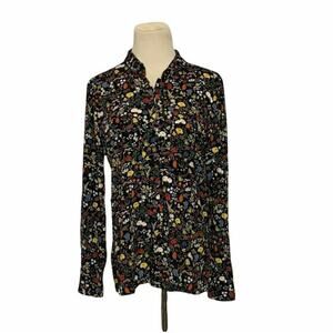 Zara Basics Black Floral Long Sleeves Button Down Blouse Size XS